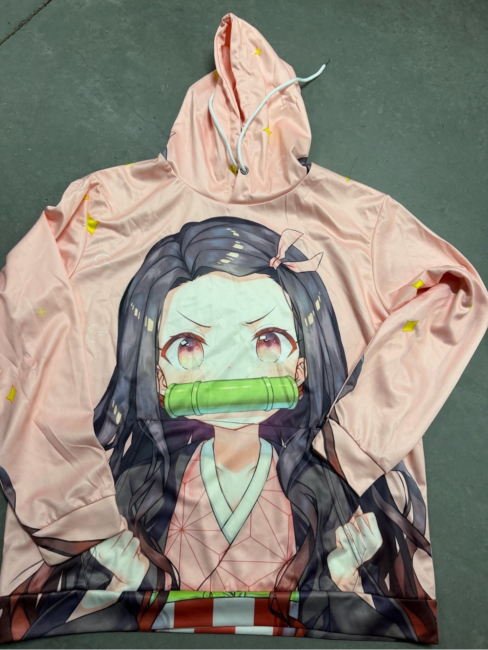 Pink Anime-Print Hooded Pullover Sweater with Graphic Front